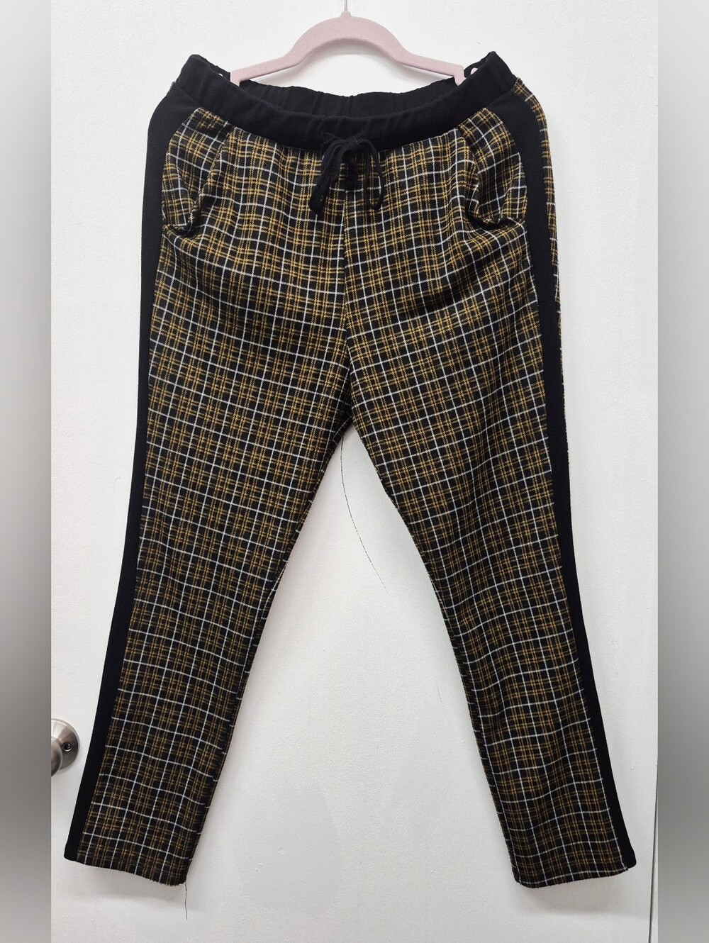 🌼5/$20 Zara Women's Plaid Trouser Jogger Pants Black & Yellow Small